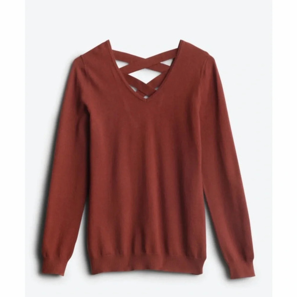 Love Ellie Sweaters - Love Ellie Mia Back Detail Knit Pullover Sweater Burgundy Orange Size XXL